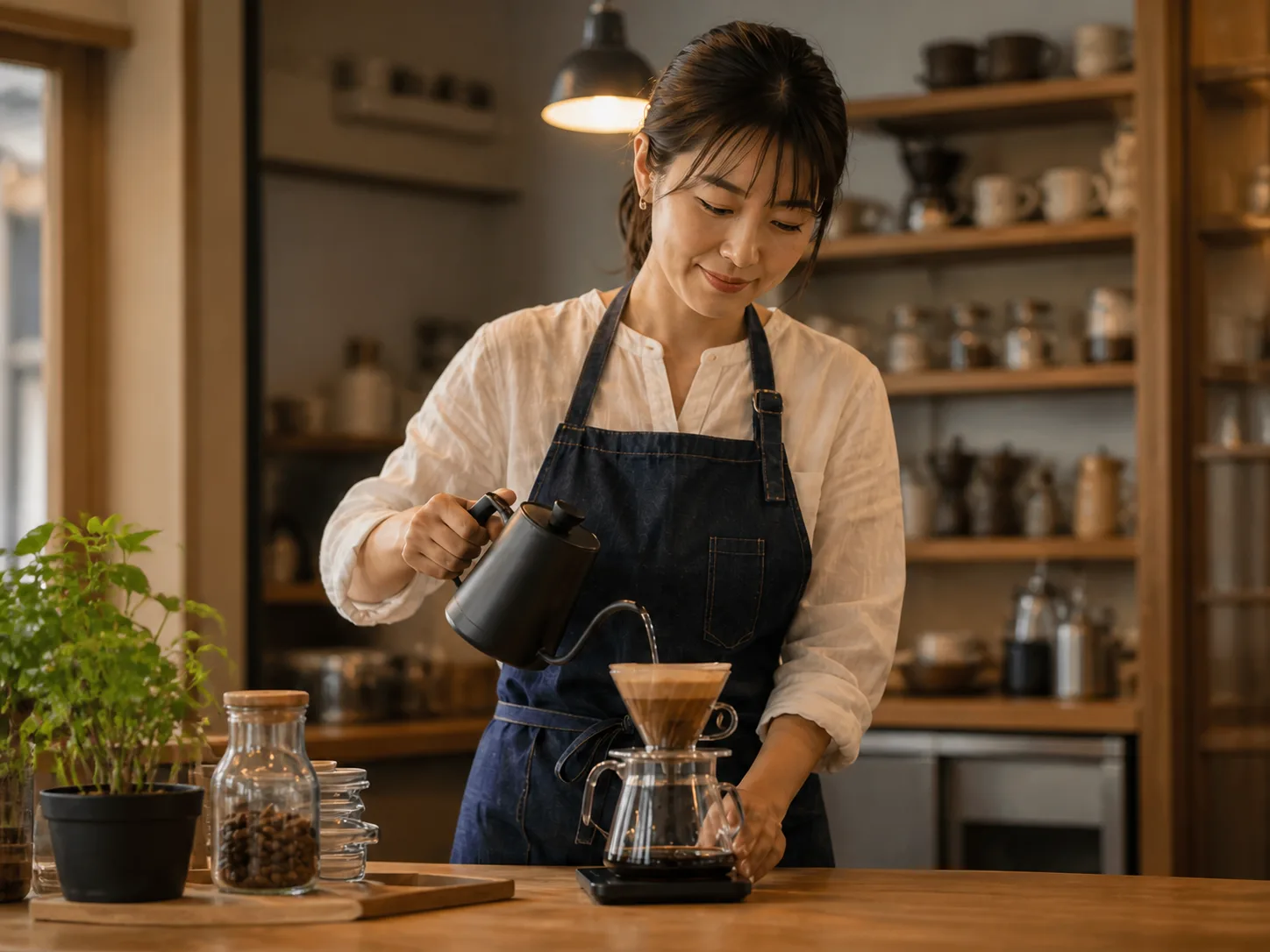 Cafe Okunanでハンドドリップコーヒーを淹れる佐藤優子さんの掲載イメージ